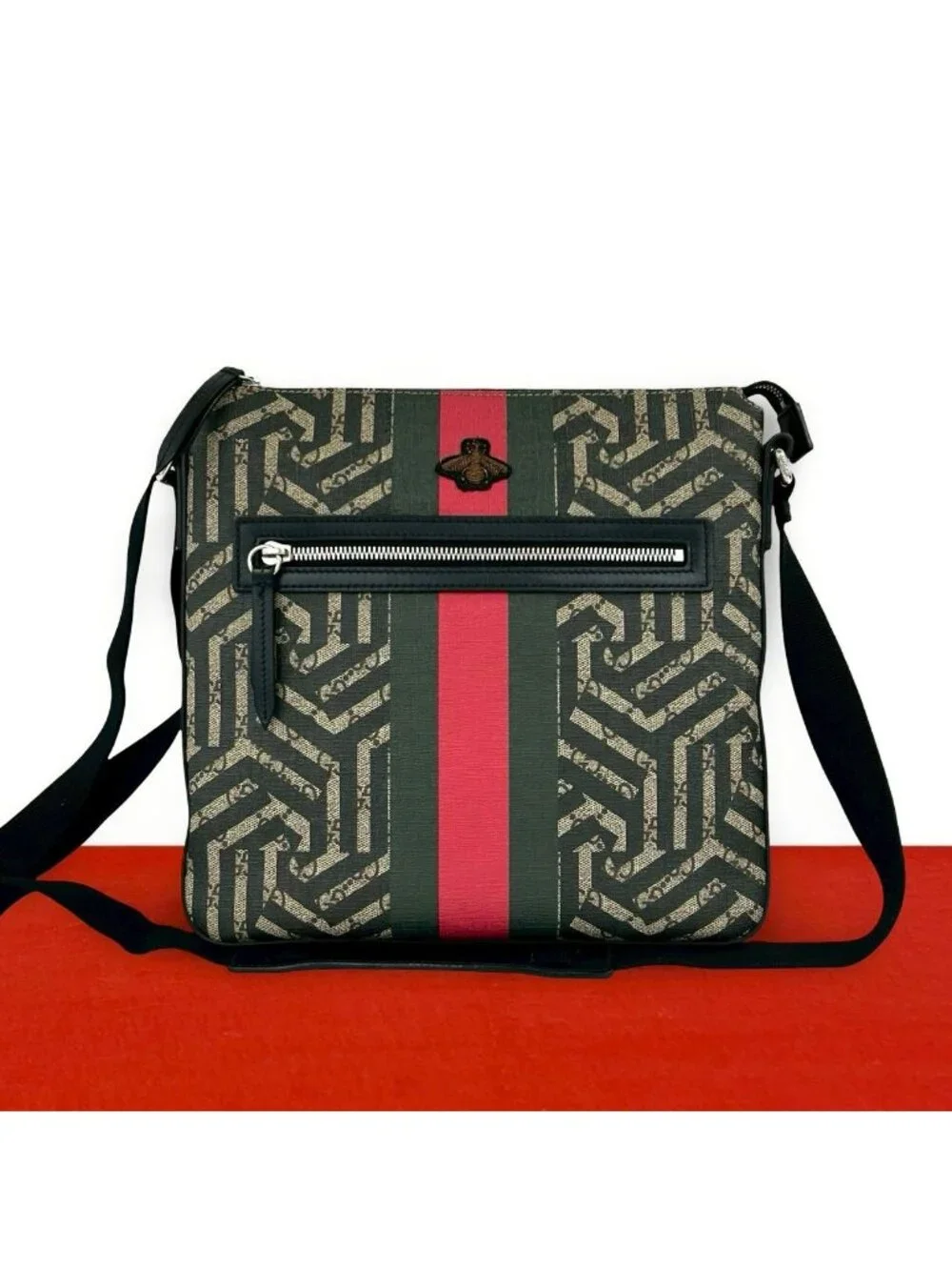Gucci GG Carre Ide Bi Web Line Sherry Supreme Polyurethane Leather Shoulder